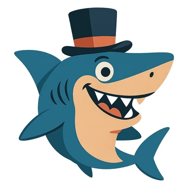 shark wearing a top hat, fun and whimsical style, vibrant toon sticker