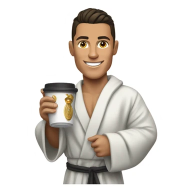 Cristiano Ronaldo wearing a Robe and wearing slippers holding a cup  sticker