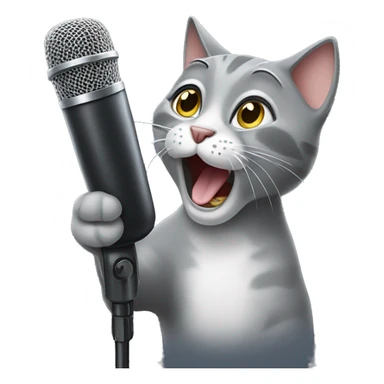 gray cat singing into a microphone sticker