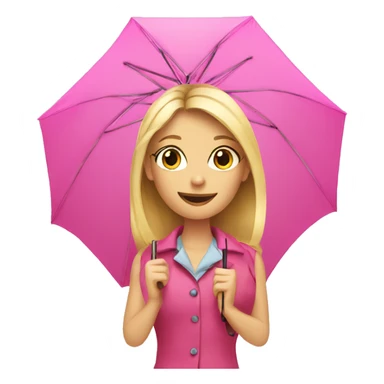 Blond girl holding pink umbrella sticker