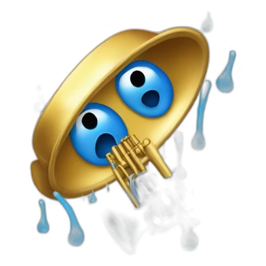 crying trombone. a tongue pokes out of its bell, which is its frowning mouth. two squeezed tight cartoonish eyes rest on top of it, from which big blue tears spray sticker