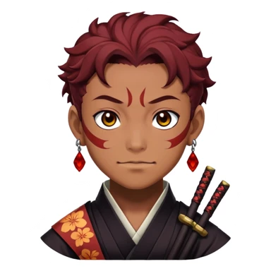 Tanjiro Kamado with a smirk, Demon Slayer character with scar and hanafuda earrings sticker
