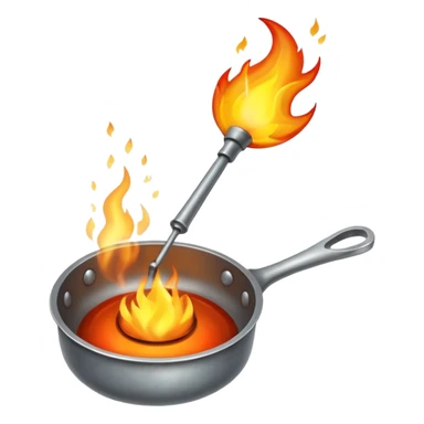 Un cucharón con fuego por debajo pero sin olla solo cucharón y fuego sticker