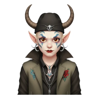 demon with tattoos, hat, jacket and horns sticker
