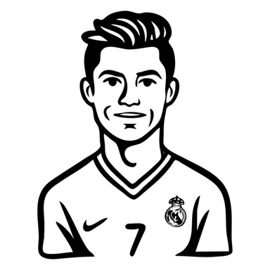 Cristiano Ronaldo portrait with his distinctive hairstyle and soccer jersey number 7 sticker