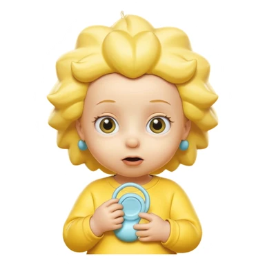 A 3D cartoon baby character entirely yellow, styled like Maggie Simpson, with pacifier, yellow onesie, big eyes, smooth shading, Memoji-style rendering, consistent with other yellow Simpsons characters, yellow skin tone. sticker