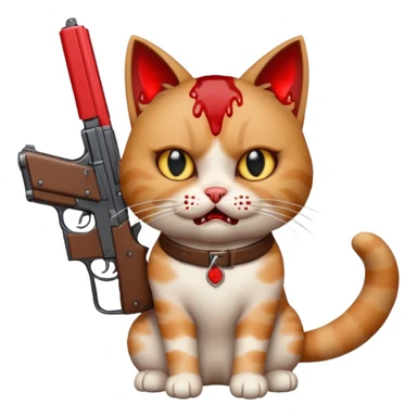 A cat with a gun with blood sticker