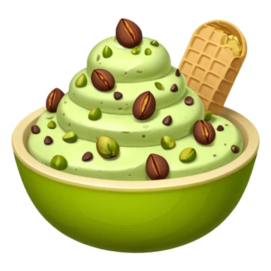 I want a emoji of pistachio ice cream with pistachio on top and some chocolate chips , make sure it’s in a bowl and aesthetic sticker