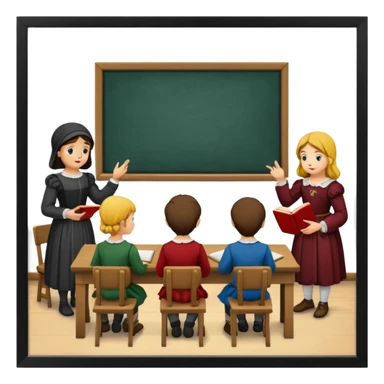 classroom scene from the Renaissance era, showing teaching and learning sticker