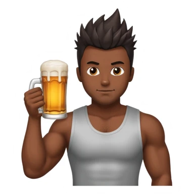 muscled guy in yoga pose, slightly dark skin, spiky dark hair, holding beer sticker