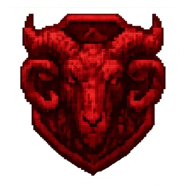 Edit the image to make the badge red and add a ram in pixel art style. Remove the background. The style should be pixel art with pixelated details and colors. sticker