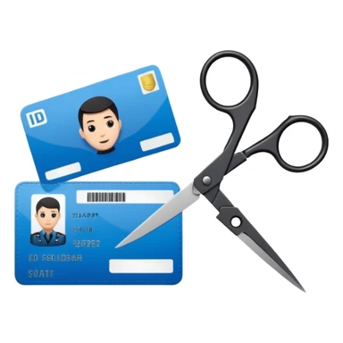 Floating black Scissors cutting an idf soldier ID card in 2 parts .hyper realistic sticker