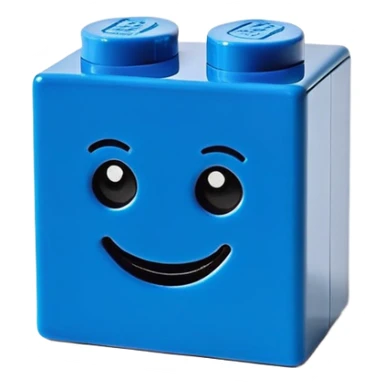 A single blue Lego-style brick with a cute smiling face sticker