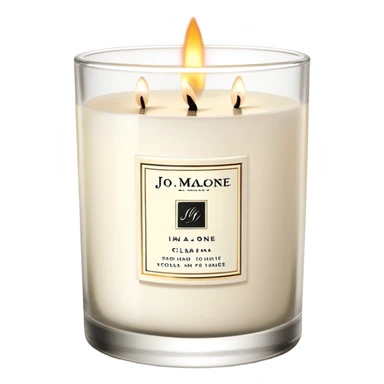 Elegant Jo Malone luxury candle in a clear glass jar with a simple label and a burning flame sticker
