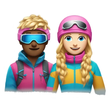 Skier boy with ginger scruff and Skier girl with blonde hair and pink gear blue eyes  sticker