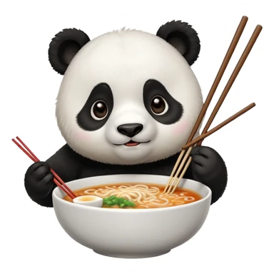 cute hungry panda with chopsticks eating ramen sticker