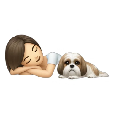 Shih tzu dog and human woman sleeping on couch sticker