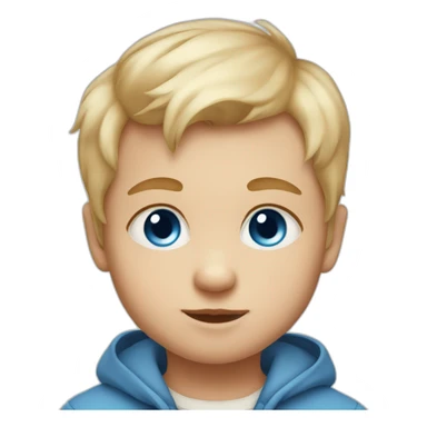 Baby boy with blond hair, blue eyes and a fox sticker