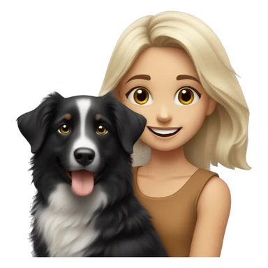 Blonde girl with happy black Australian shepherd puppy sticker