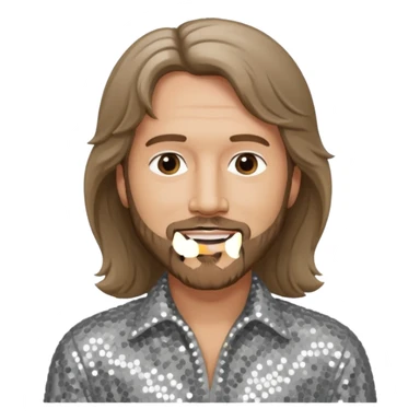 Barry Gibb from Bee Gees with light grey sequin outfit, long brown hair sticker