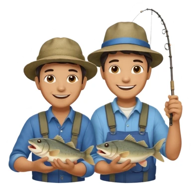 Father and son happy after catching a catfish sticker