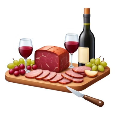 SPAM MEAT charcuterie with fruit and a bottle of wine sticker