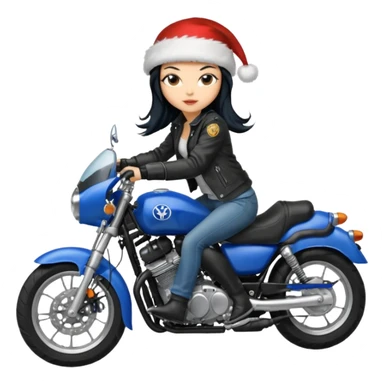 biker girl black long hair moto christmas yamaha blue sticker