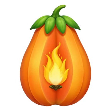 Starting from the current papaya emojis, use the second one as baseline. Modify the emoji slightly to make use of a flamlet to approximate the shape and color of the papaya sticker