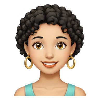 Girl showing happiness, medium skin tone, short curly black hair, gold earrings Minimal emoji showing happiness, medium skin tone, short curly black hair, gold earrings sticker