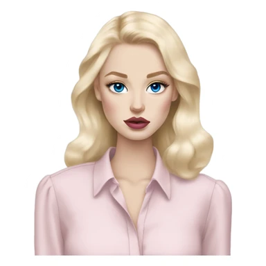 Hot girly pale blonde with blue eyes and light pink lips wearing YsL. Puffed sleeve shirt sticker