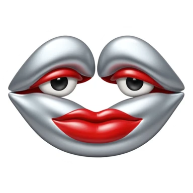 A seductive pair of slightly parted lips emoji made of liquid silver chrome, smooth glossy metallic surface, soft sensual curves, subtle reflections, luxury sexy aesthetic, minimal iOS emoji style, centered composition, clean white background, soft studio lighting, no text sticker