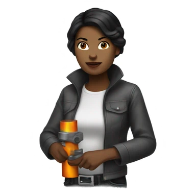 black haired woman welder white skin sticker