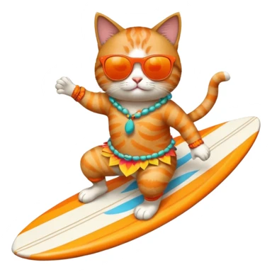 cat surfing in hawaian costum sticker