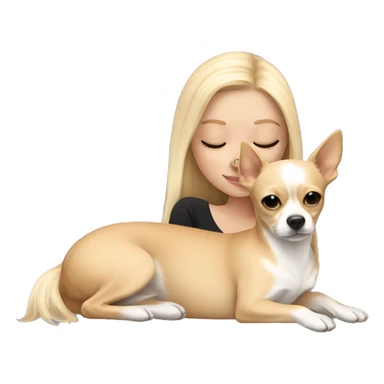 White Girl with long blonde hair laying down napping with a tan chihuahua  sticker