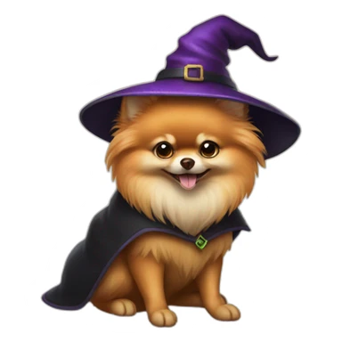 a pomeranian dressed as a witch sticker
