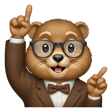 Create a version of the "nerd emoji with finger pointing up" meme with the face of a groundhog. Be sure he has glasses, buck teeth, and a smarmy "um, actually..." look on its face sticker