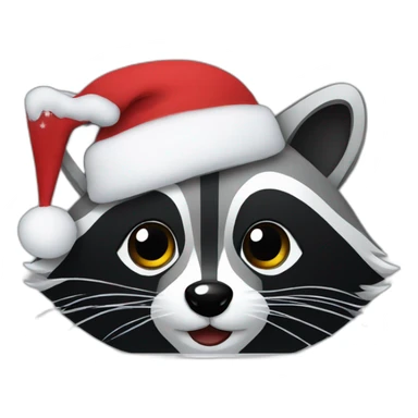 Raccoon face working on a laptop and christmas hat sticker