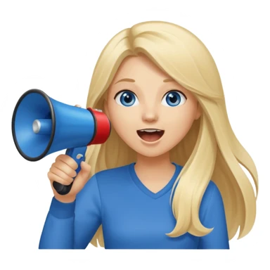  blue eyes blonde girl yelling into megaphone smiling long hair sticker