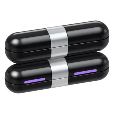 Minimalistic futuristic black medicine pills pack emoji, metallic black and white, reflective sleek surfaces, flat vector design, high-tech clean UI icon sticker