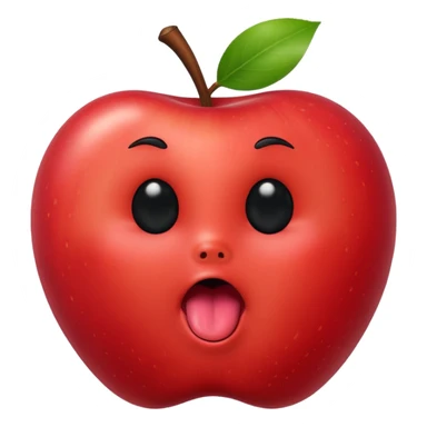 Create an emoji of a red apple with black eyes and a black line for a mouth with its tongue barely sticking out sticker