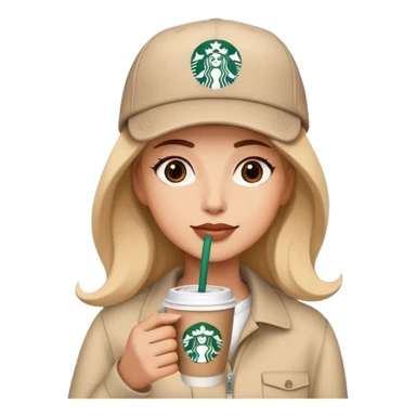 Una señora de gorra beige bebiendo un café de Starbucks sticker