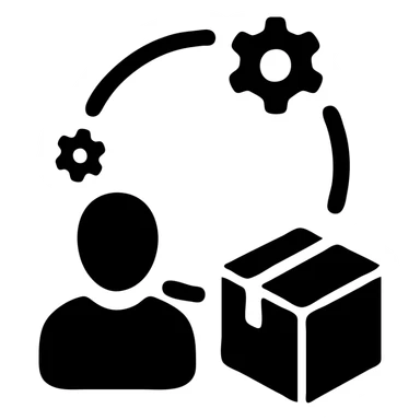 Minimalistic icon for 'Supply Chain Experience' with a logistics symbol, designed in a solid black filled style, emphasizing simplicity and clarity. sticker