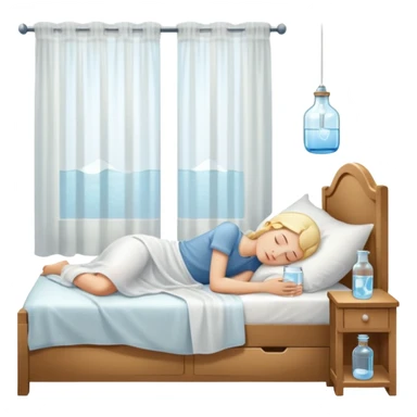 sunlight through curtains, GoCLN bottle and water glass on bedside table, person sleeping

 sticker