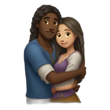 African young man hugging slavic girl with long hair sticker