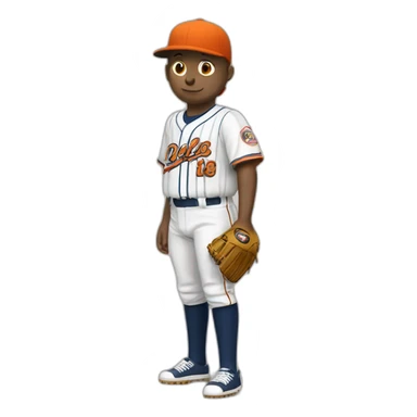 un animal castor bigotón, left pitching con uniforme de béisbol, con jersey anaranjado y pantalón a rayas sticker