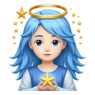 A soft-faced angel with flowing blue hair and glowing halo, holding a small star.






 sticker