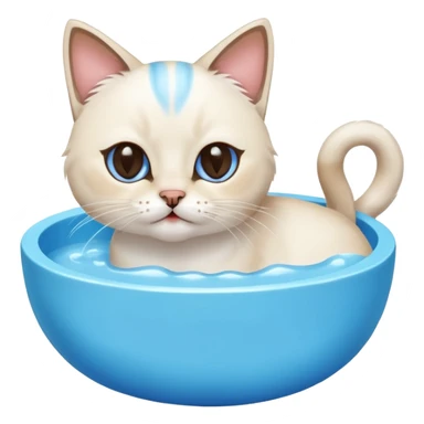 A water bowl and a cat licking sticker