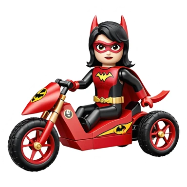 Hot full size real size-appearance electric road racing sexy BatWoman’ss feminine midnight-colored tight outfit sixty’s tv show Lego dark stealthy sporty safe plush petite off-road pursuit cruiser car rose gold accents (black hair,reclined and relaxed torso and shoulders seating position) go kart  sticker