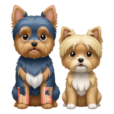 Generate a blue and tan purebred yorkie with a blonde shi tzu yorkie mix with floppy ears sitting next to each other. Make them the same size sticker