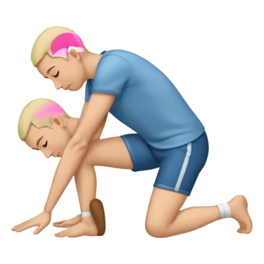 apple style emoji of a man with both knees on the ground, side view, head lowered and both hands touching the floor, gesture of respect or apology sticker